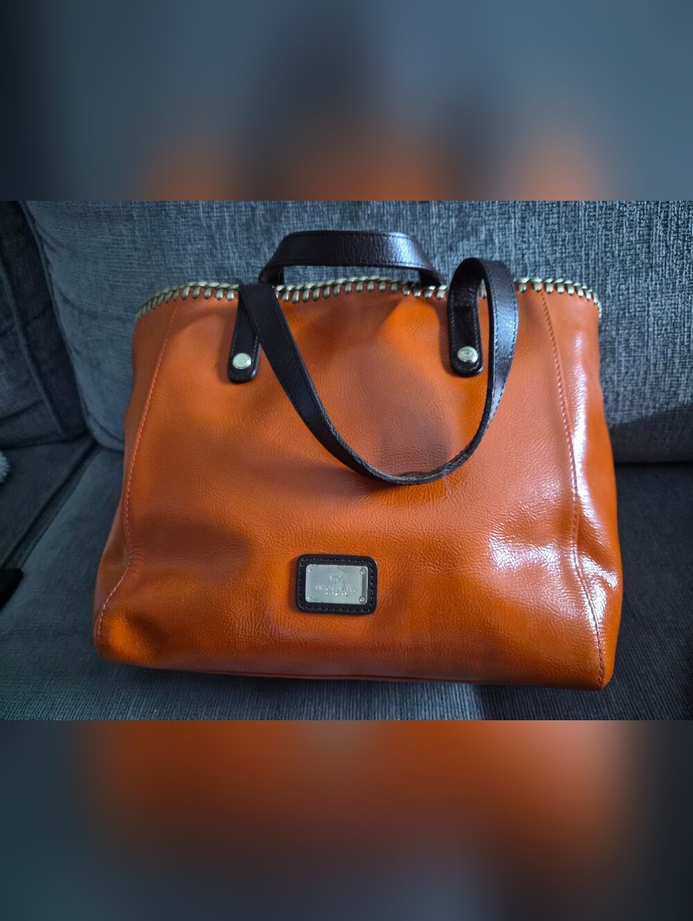 Braun Buffel Leather Tote Bag in Orange with Dark Brown Handles Authentic